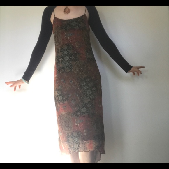 Vintage Byer Too! Mesh Paisley Floral Midi Slip Dress Medium - Picture 10 of 11